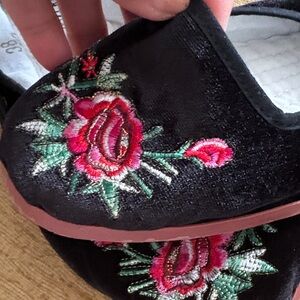 Floral Embroidered Velvet Mary Jane Flats
